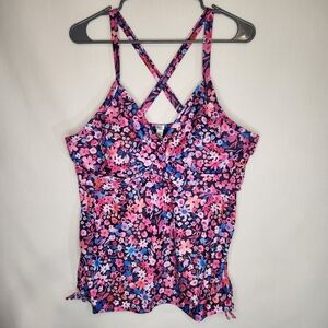 Daci Tankini Swim Top XXL Floral Crisscross Adjustable Strap Swim Camisole